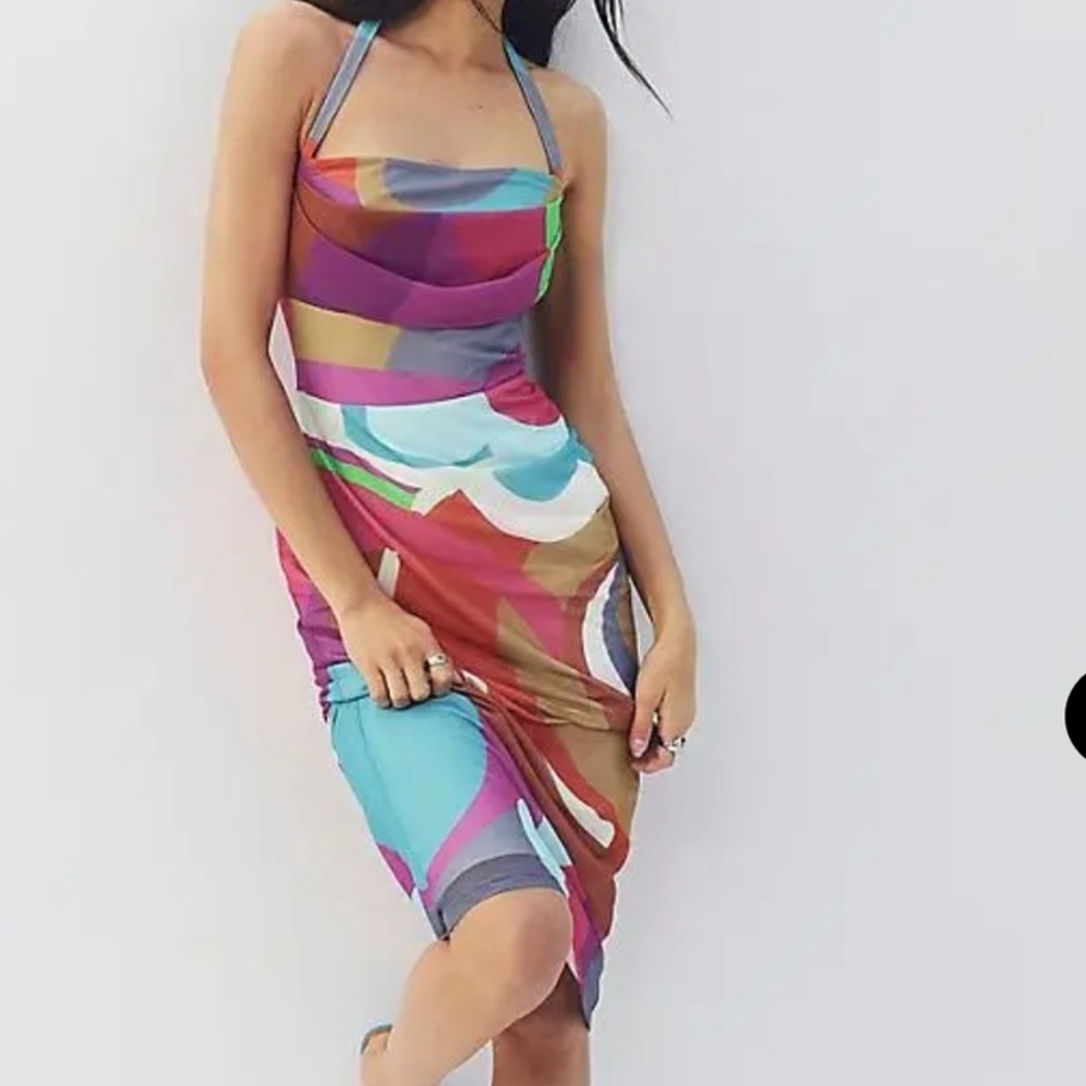 Anthropologie Multicolor Abstract Print Midi Dress